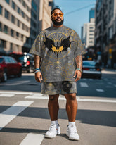 Men's Plus Size Dragon-rider Viking Print Short Sleeve T-Shirt Shorts Suit